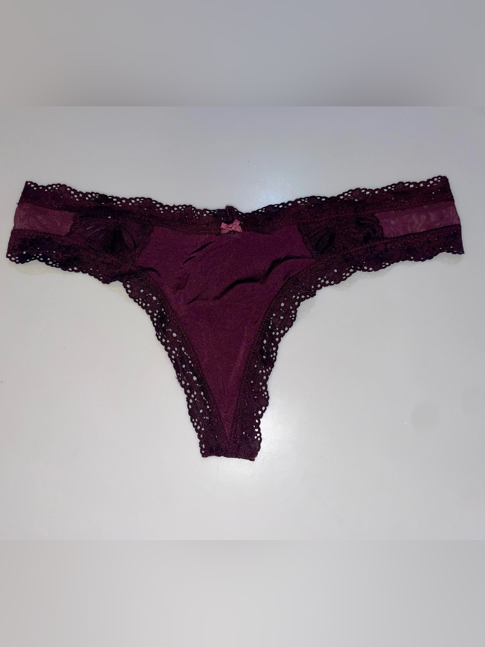 aerie silky Lace-Trim Thong Panty in Plum